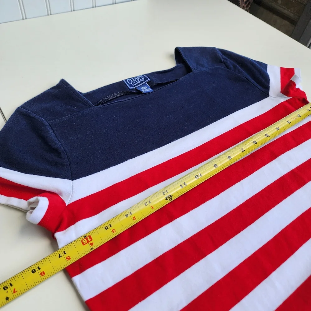 Chaps Classics Navy White Red Stripe Square Neck Short Sleeve T Shirt Nautical M - Picture 9 of 10